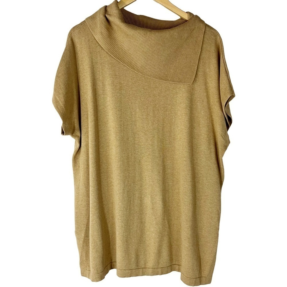 Vince Camuto Cowl Neck Tan Short Sleeve Sweater Tunic‎ Top 1X Minimalist